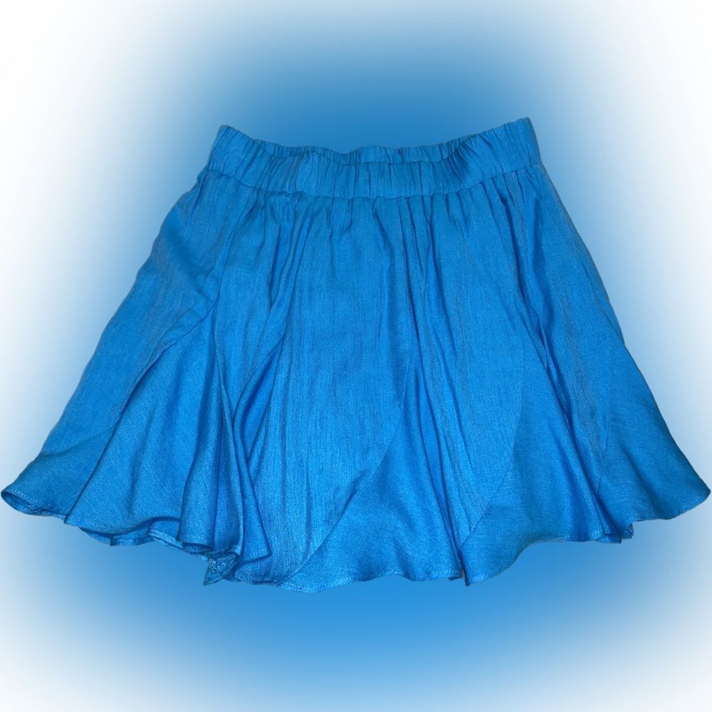 The Impeccable Pig Blue Ruffle A-Line Mini Skirt Size Small